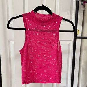 Allegra K Pink Sleeveless Top with Silver Star Details